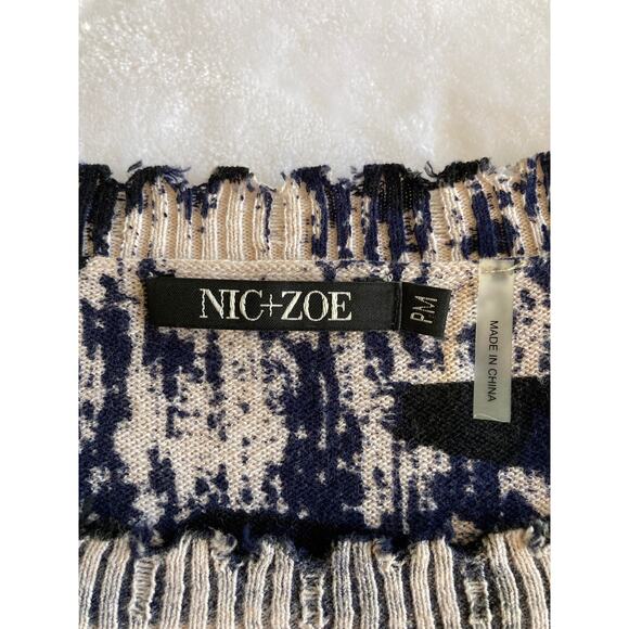 Nic & Zoe 100% Cotton Cream and Navy Design Sweater w/Distressed Edges Size PM - Picture 8 of 12